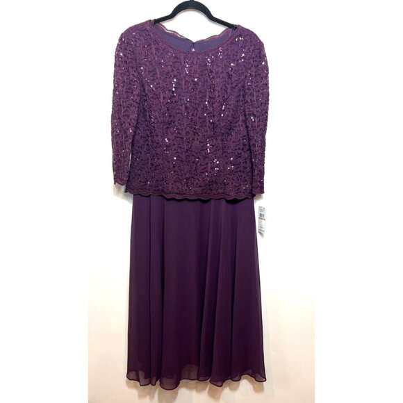 Alex Evenings Faux Two-Piece Cocktail Dress Deep Plum Lace Chiffon Dress Size 12 - Picture 4 of 11